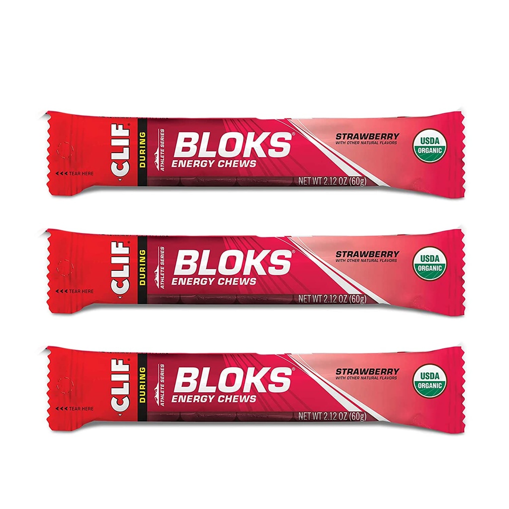 CLIF BLOKS - Energy Chews - Strawberry- Non- GMO - Plant Based Food - Rychlé palivo pro cyklistiku a běžecké cvičení Snack (2.1 Ounce Packet, 3 Počet)