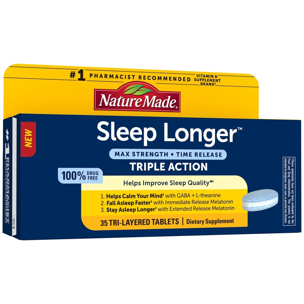 Příroda Made Sleep Delší, Melatonin 10mg Time Release Tri-Layer Tablety, Pomáhá zlepšit kvalitu spánku, Fall Asleep Rychlejší, Zůstaňte Asleep Delší, L- Theanine a GABA pomoci uklidnit svou mysl, 35 Tablety