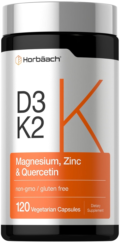 Horbäach Vitamin D3 K2 PHARMAD124; 5000 IU D3 PHARMAD124; 120 kapslí PHARMAD124; s hořčík, zinek, & Quercetin PHARD124; Vegetarian, Non- GMO, gluten zdarma dodatek