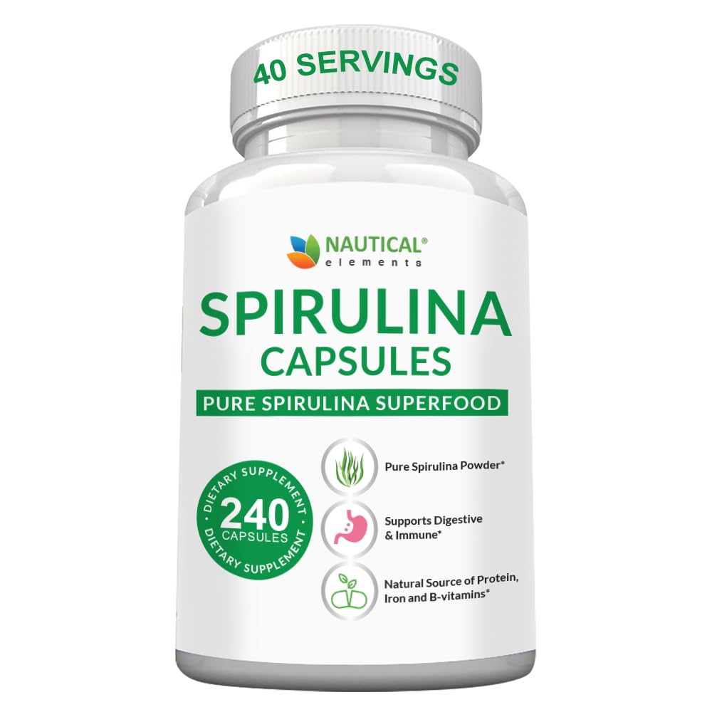 Spirulina Kapsle 3000mg - 40 Servings Of Organic Spirulina Kapsle - Bohaté na bílkoviny, antioxidanty a vitaminy - 240 Organic Espirulina Powder - Podporuje imunitní a kardiovaskulární zdraví