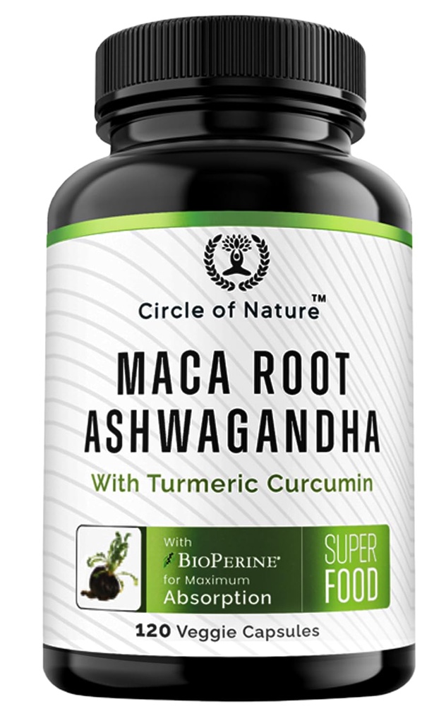 Maca Root, Ashwagandha Root Extract, Kapsle pro muže a ženy s kurkumin a bioperine 120 Kapsle Made in USA
