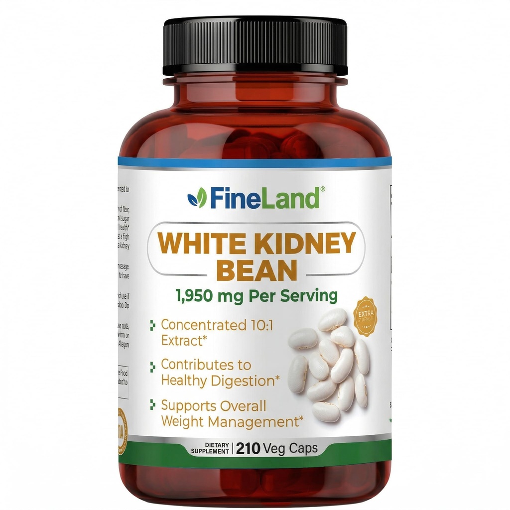 FineLand White Kidney Bean Extract 10: 1 - 19,500 mg Ekvivalentní per Serving, 210 Vegan Kapsle - Podporuje metabolismus a stravitelný komfort - Non- GMO, Made in USA