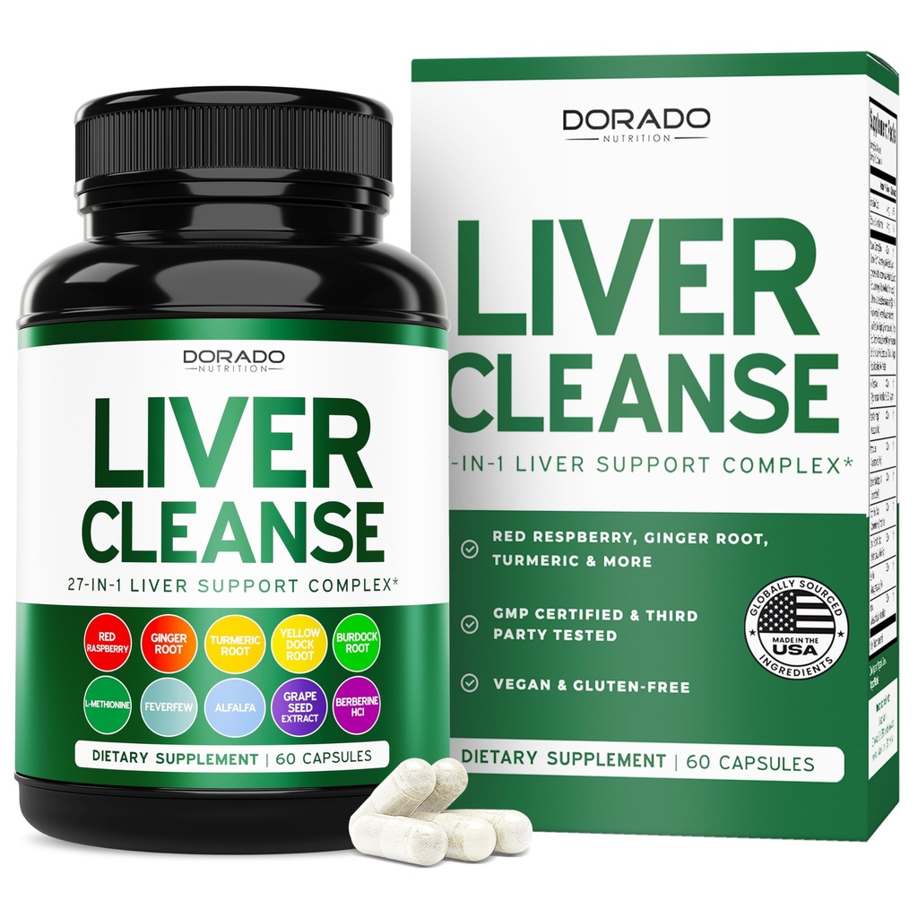 Odstranění jater Detox & Opravy (27 v 1 Formule - Mléko Thistle, Kořen pampelišky, Kurkuma, Artyčok extrakt & Více) - Detox Cleanse Dodatek, Podpora jater pro dospělé, Vegan - 60 Kapsle