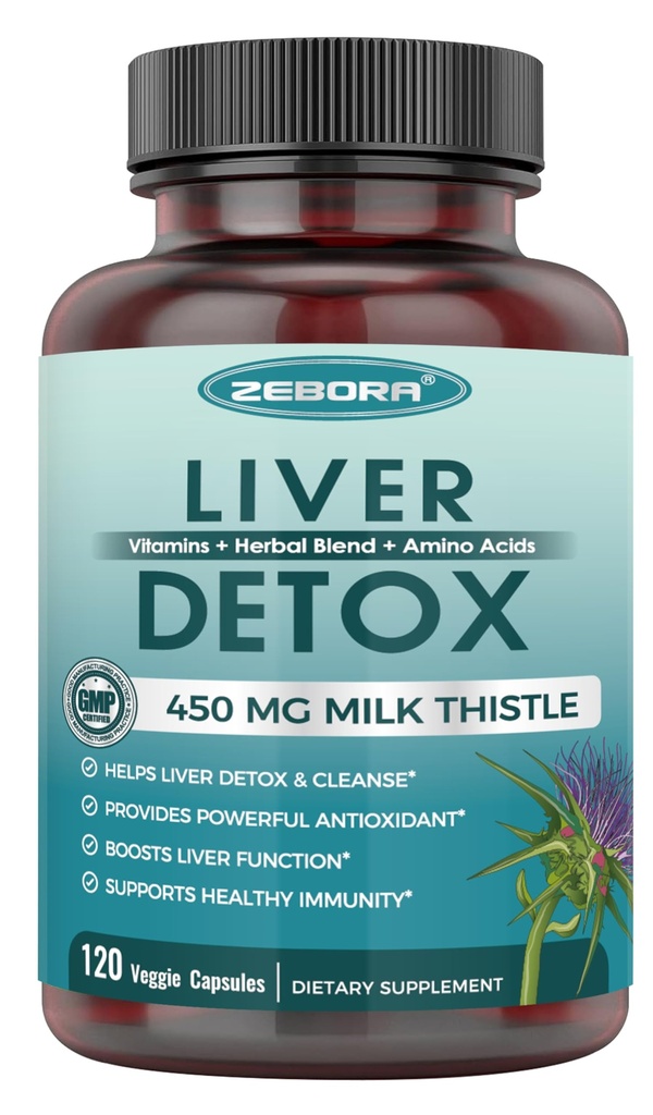 Mléko Thistle dodatek pro vyčištění jater Detox & opravy, dodatek pro játra s 450 mg Mléko Thistle Extract (80% Silymarin) pro podporu a zdraví jater, GMO-free, 120 Veggie Kapsle (60 Day-Supply)