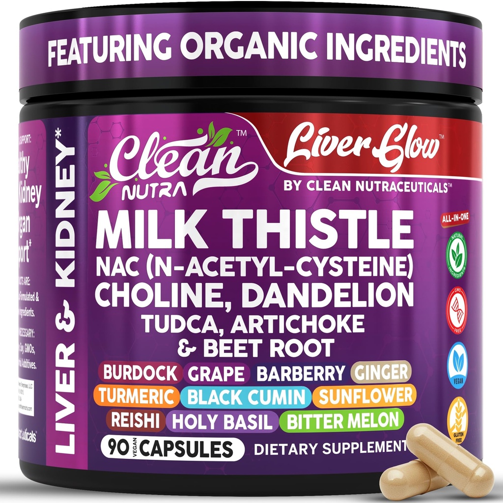 Clean Nutra Organic Milk Thistle dodatek 124; Játra Cleanse Detox & Opravy + NAC Cholin Dandelion Root TUDCA Artichode Beet Root Burdock Holy Basil Ledviny & Játra Podpora 90 Vegan Kapsle