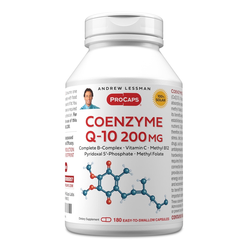 ANDREW LESSMAN Coenzym Q- 10 200 mg 180 Kapsle - Základní pro výrobu energie a optimální funkce klíčových orgánů, antioxidant Support, Defleted by Aging, Plus B- Complex. Snadno spolknout tobolky