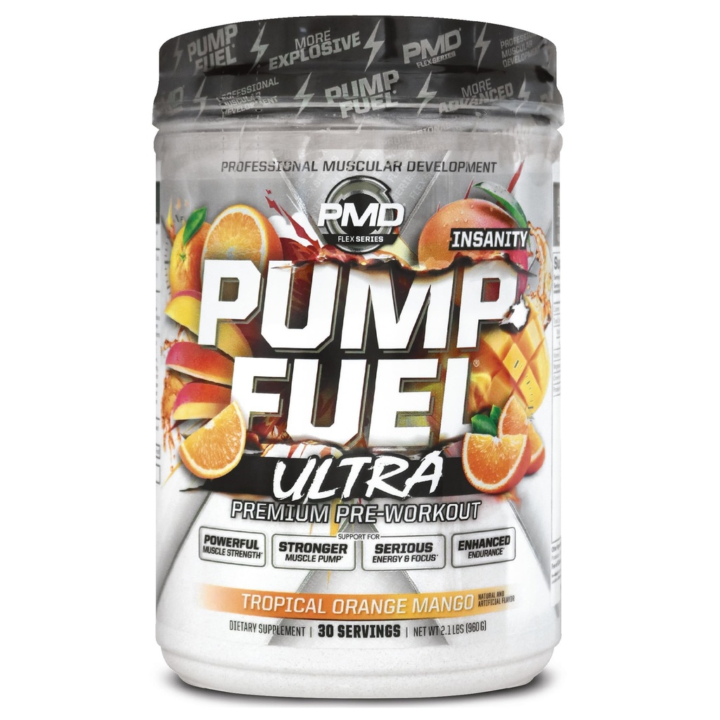 PMD sportovní čerpadlo Palivo Ultra Insanacy - Premium Pre Workout Powder & Muscle Pump, Větší zaměření, Vytrvalost & Recovery, Premium Creatin, Arginin & Beta Alanin, Tropical Orange Mango (30 Služeb)