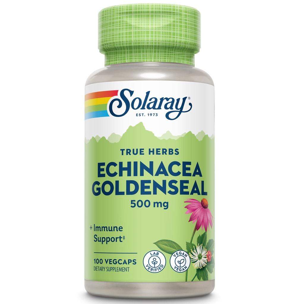 SOLARAY Echinacea Goldenseal - Mocné míchání dvou bylinných doplňků pro wellness podporu - 250mg Ea Echinacea Root a Goldenseal Root - Non GMO, Vegan, gluten zdarma, 60denní záruka, 100 Služeb