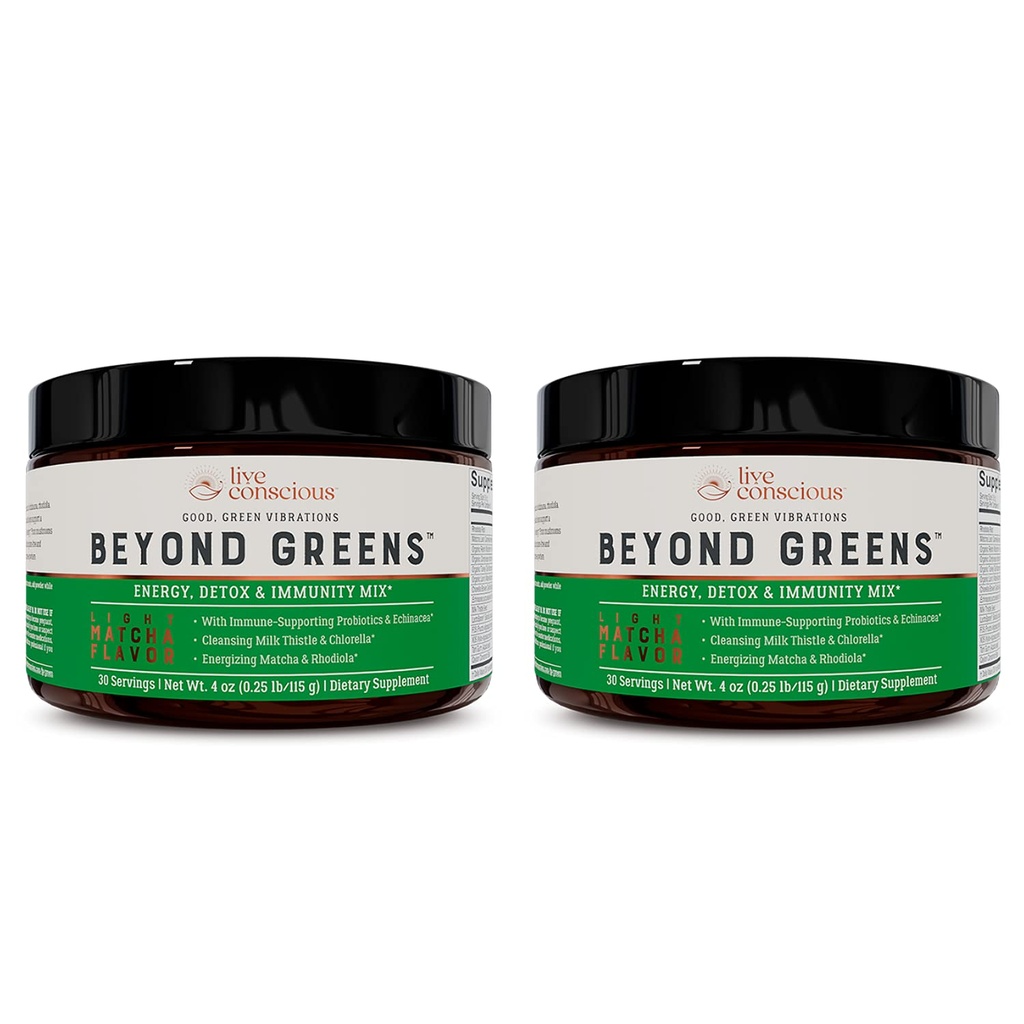 Live Conscious Beyond Green Concentrated Superfood Powder - Matcha Flavor w / Chlorella, Echinacea, Probiotika pro imunitní podporu a energii - 30 Služeb (2-Pack)