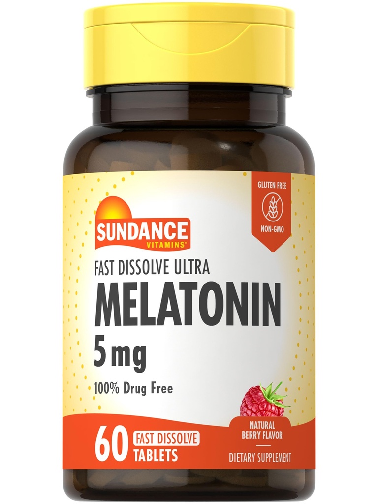 Sundance Melatonin 5mg Fast Disolt Tablety 124; 60 Počet 124; Přírodní Berry Flavor 124; Vegetariánské, Non- GMO, a gluten zdarma dodatek