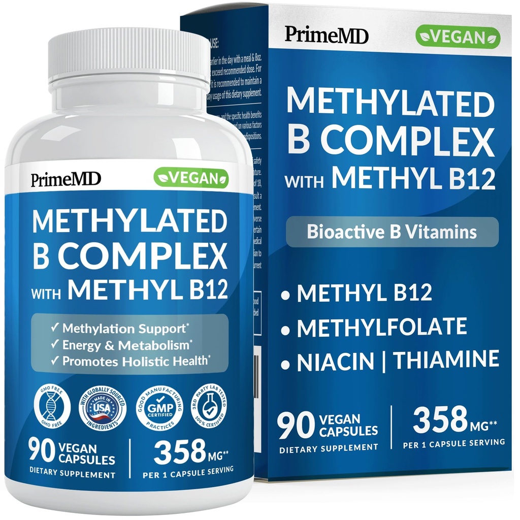 Metylovaný komplex B s methylfolátem a B12 methylkobalamin 1000 mcg - Methylovaný multivitamin pro energii, mozkovou funkci a Wellness - vitamin B komplex pro muže a ženy (90 Služeb) (Balení po 1)