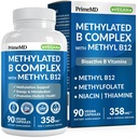 Metylovaný komplex B s methylfolátem a B12 methylkobalamin 1000 mcg - Methylovaný multivitamin pro energii, mozkovou funkci a Wellness - vitamin B komplex pro muže a ženy (90 Služeb) (Balení po 1)