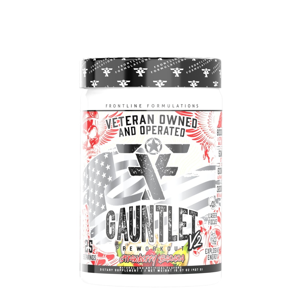 Gauntlet Pre- Workout Powder, Explosive Workouts, Laser Focus, Mid Stim, Amazing Flavor, Veterán vlastněn a provozován, Balení květen Vary (25 Služeb, Jahodová banán)