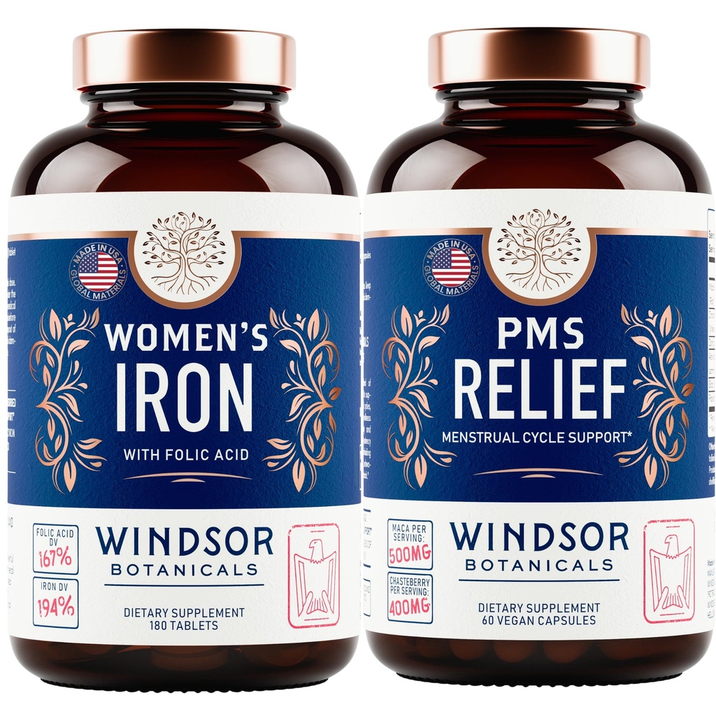 WINDSOR BOTANICALS Iron Supplement a PMS Relief Bundle pro ženy