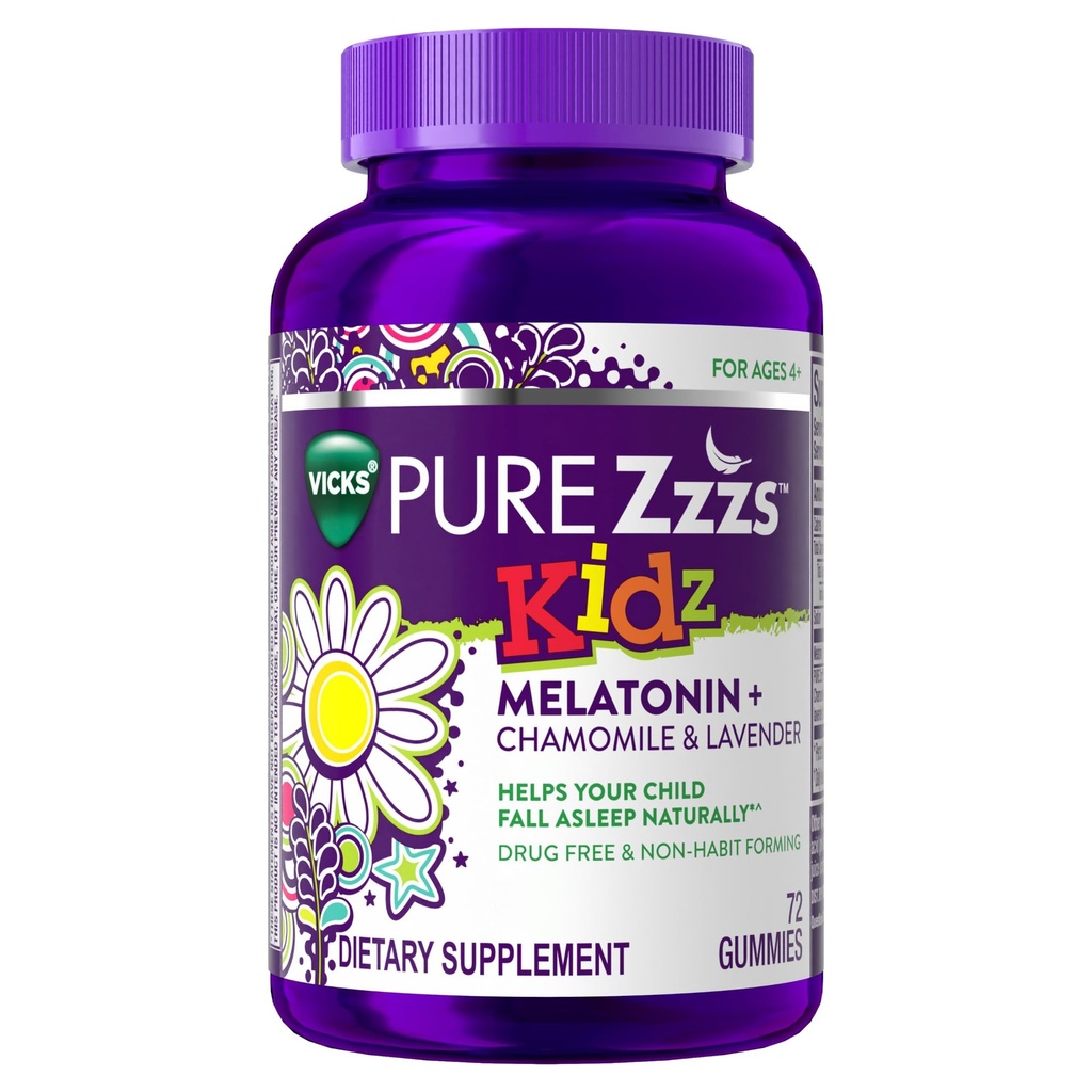 PURE Zzzs Kidz, Kids Melatonin Gummy, Sleep Aid, Nízké množství melatonin pro děti, s heřmánek a levandule, Melatonin 1 mg, Melatonin Gummies Kids, Berry ochucené, 72 Spánek Gummies