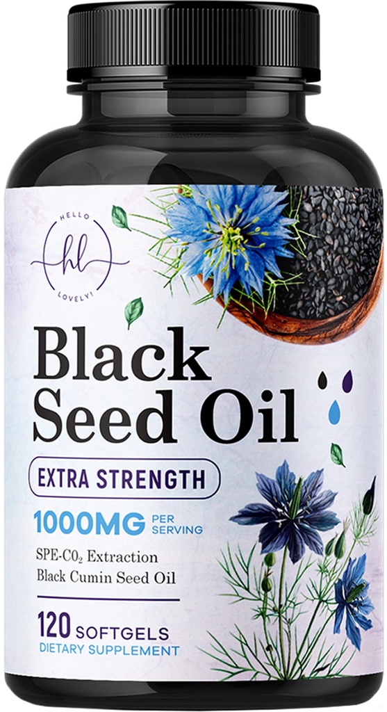 Black Seed Oil Softgels 1000mg - Premium Nigella Sativa Blackseed, Pure Natural Black Cumin Seed Oil & Antioxidant for Skin & Imunitation Support - Non GMO, Baleno v dodatku USA - 120 Softgels