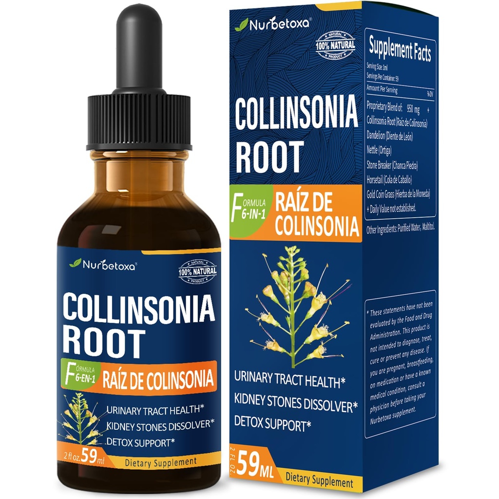 Collinsonia (Stone Root) Drops for Urinary Tract Health, Natural Bylinné Formule Dodatek w / Stone Breaker Chanca Piedra Extract Support Ledney Stones Dissolver & Detox Cleanse. 2oz