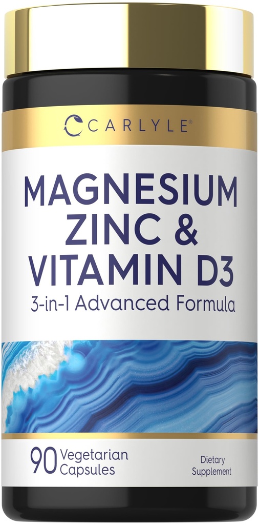 Carlyle Magnesium Zinek a vitamin D3 PHAR124; 90 Kapsle 124; 3- in-1 Advanced Formule PHAR124; Vegetarian, Non- GMO a gluten bez