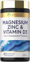 Carlyle Magnesium Zinek a vitamin D3 PHAR124; 90 Kapsle 124; 3- in-1 Advanced Formule PHAR124; Vegetarian, Non- GMO a gluten bez