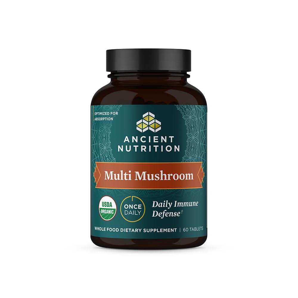 Ancient Nutrition Houba Dodatek, Organic Multi Houba Imunitní Support Tablet, Podporuje Stress Response, Gluten Free, Paleo a Keto Friendly, 60 Počet