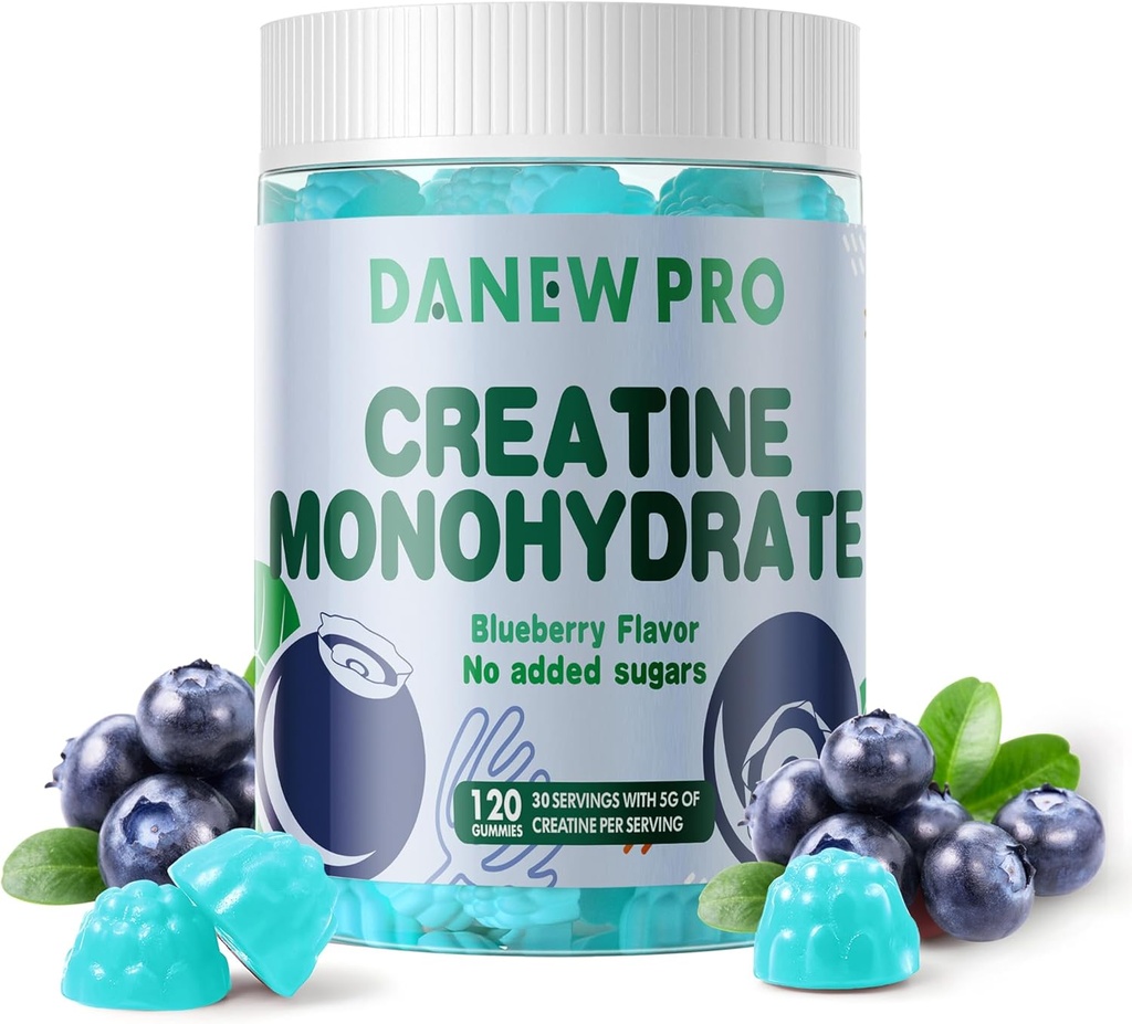 Kreatine Monohydrát Gummies 5000mg pro muže a ženy, Creatine Monohydrát pro svalovou sílu, Muscle Builder, Energy Boost, Pre- Workout Dodatek (120 Počet) -Borůvkový Flavor