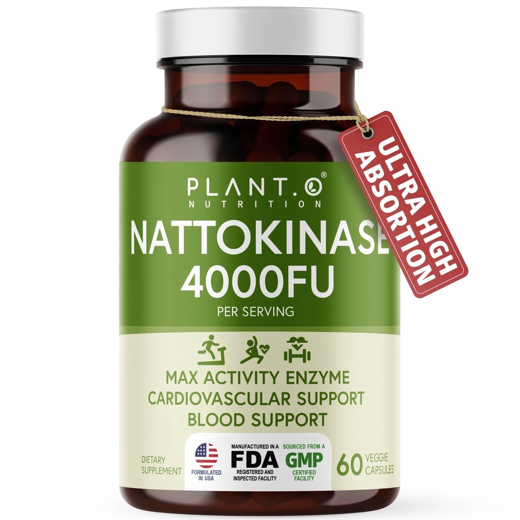 Nattokináza Dodatek s Max Enzyme Support - 4000 FU per Serving - Premium Nattokináza Formule pro podporu srdečního zdraví - 60 Kapsle - Made in USA