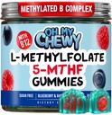 OH MY CHEWY Center- Filled 5-MTHF Folát L- methylfolátové žvýkačky - Sugar- Free MTHFR vitaminy B Complex Support with Methyled B1, B6 and B12 Cofactor - Mood, Behavior, Cognition - 60 Count