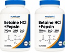 Nutricost Betaine HCl + Pepsin 790mg, 240 tobolek, 2 lahvičky (480 tobolek)