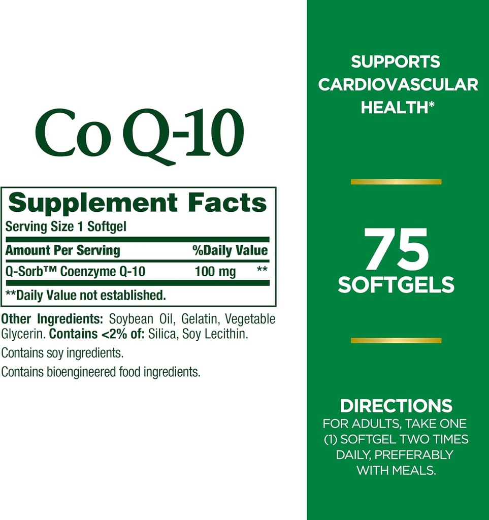 Příroda je Bounty CoQ10, podporuje srdeční zdraví, Dietní dodatek, 100mg, 75 Softgels (Balení po 2)
