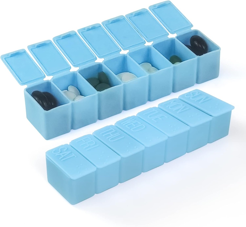 Týdenní malý Pořadatel pilulek, 7 dní Pouzdro Pill, Denní Vitamin Case Medicine Box, Pill Kontejnery pro léky doplňky rybí olej (2Pcs, modrá)
