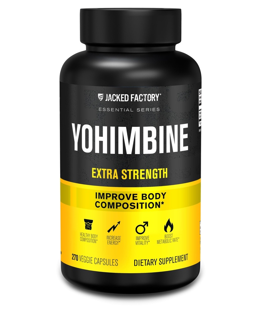 Jacked Factory Yohimbine Extra Strength, 270 Kapsle - Premium Yohimbe Bark Extract pro zkušené uživatele - Recomposition, Energy & More - Zero Fillers - 270 Veggie Kapsle pilulky
