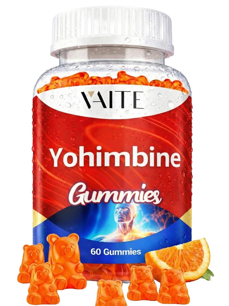 VAITE Yohimbin HCl Gummy 15mg - Sugar- Free, Non- GMO Energy & Endurance Podpora pro muže a ženy, Antioxidanty, Yohimbe Bark Extract, Zlepšit výkon - Podporuje výrobu energie - 60 Gummies