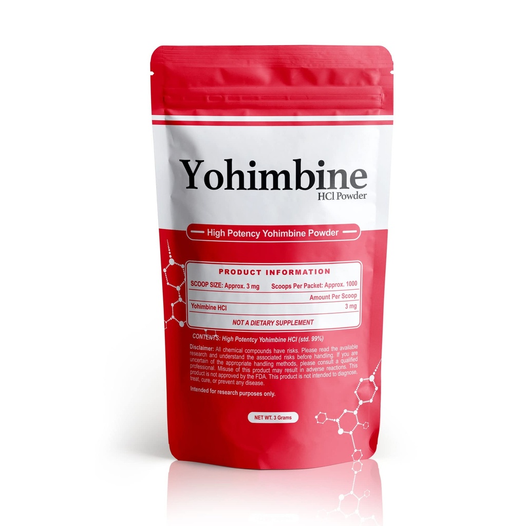BulkStimulants Yohimbin HCl Powder 124; 3mg per Scoop CUP124; 1000 Scoops per Packet CUP124; 3 Grams