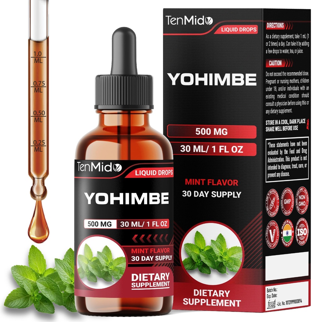 Yohimbe doplňky pro muže a ženy - Yohimbin 10mg Liquid Kapky 124; Alkoholo- Free, Vegan, Non- GMO - 30ml 1 Fl OZ