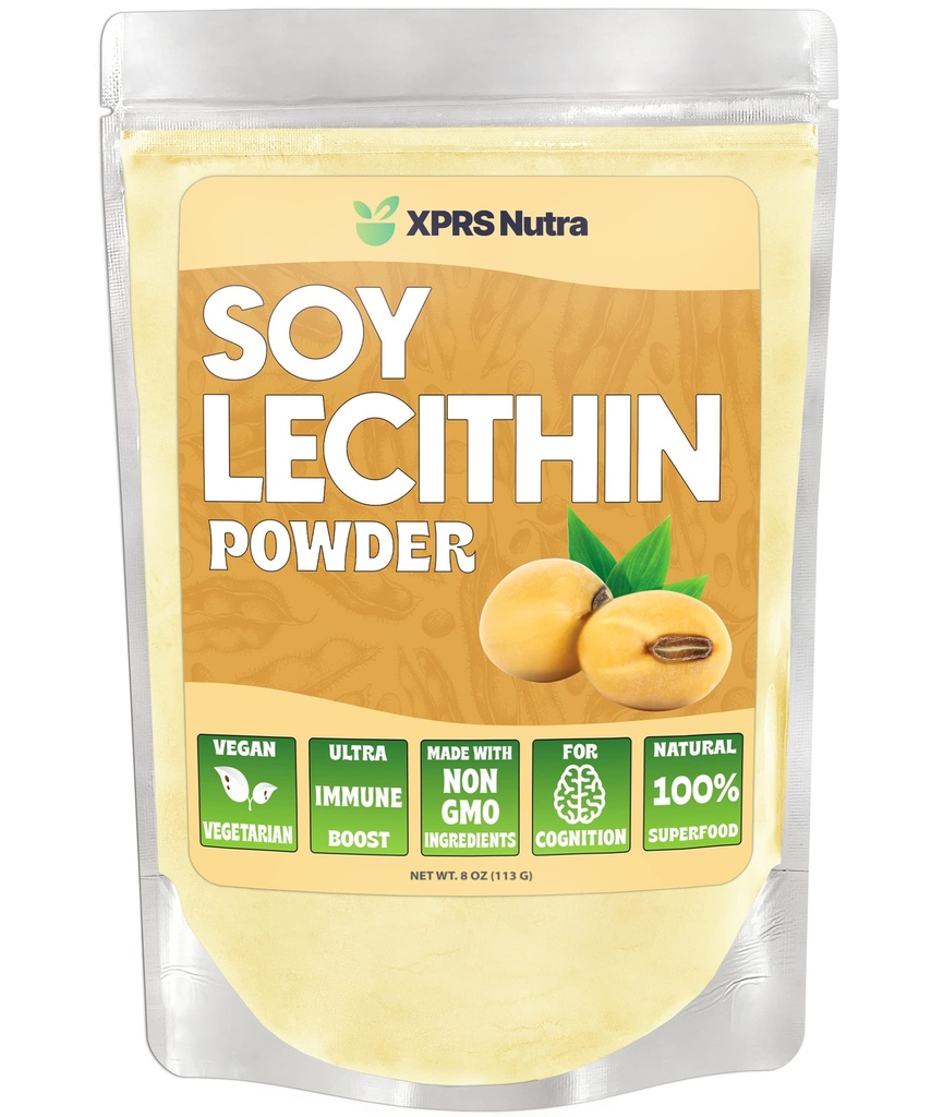 XPRS Nutra Soy Lecithin Powder Food Class Fat Emulsifier - Vhodné pro vaření, pečení a další - Vegan Friendly Soy Lecithin Powder Vaření Pomoc (8 Ounce)