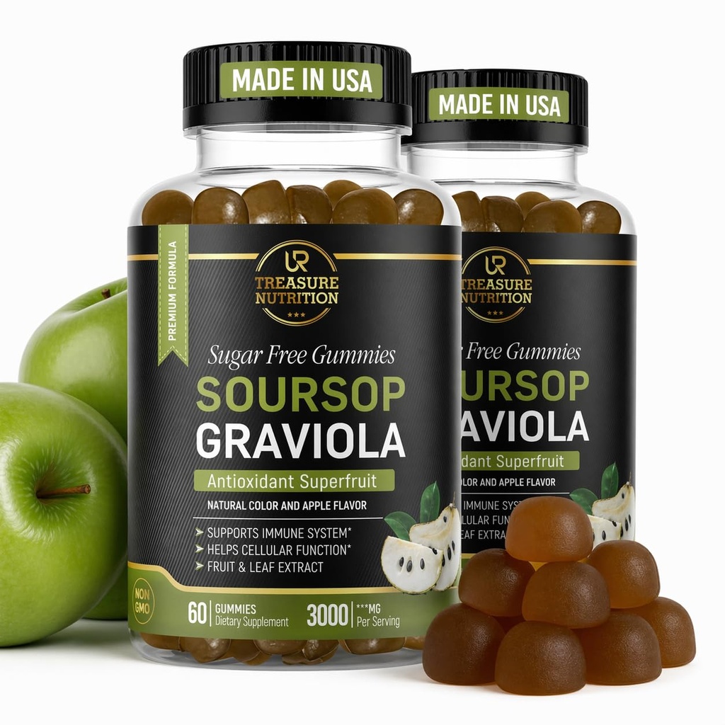 Soursop Leaves & Soursop Fruit Gummies - 3000mg Soursop Extract - 2 Pack Graviola dodatek - Soursop Fruit and Leaf - 120ct - Sugar- Free - Gluten Free - Non- GMO - Vegan Friendly