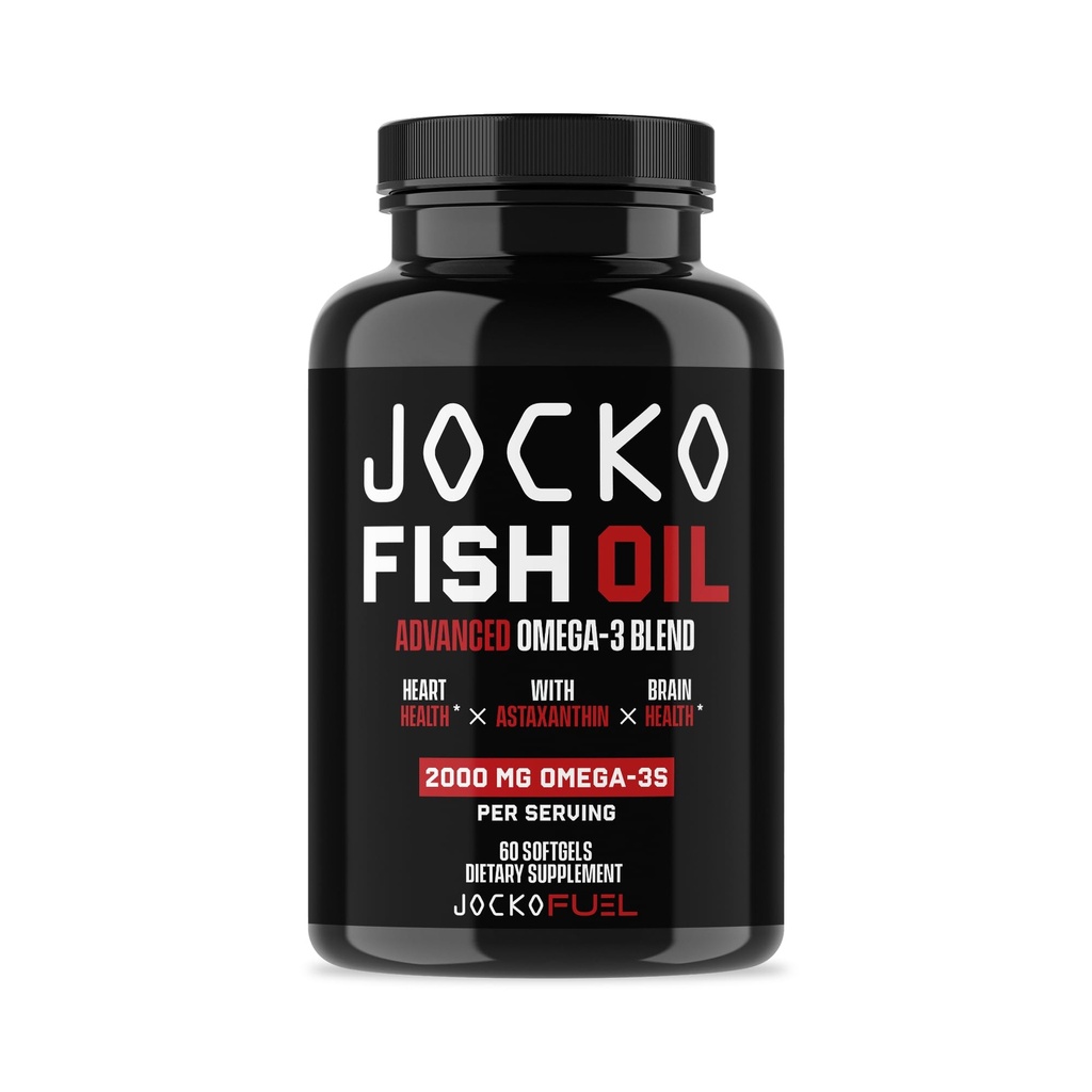 Jocko Palivo Omega 3 dodatek k rybím olejům 2000mg - Hořlavý doplněk mastných kyselin, Wild Catched, Výkonný antioxidant s Astaxanthin (60 kapslí)