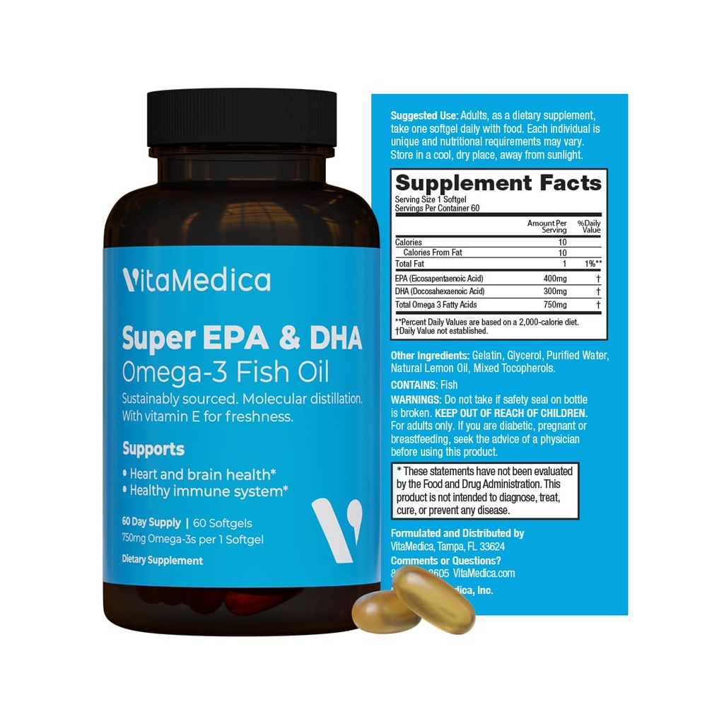 High- Potency, Super EPA / DHA Fish Oil 750mg esenciální Omega33 Fatty Acids Př