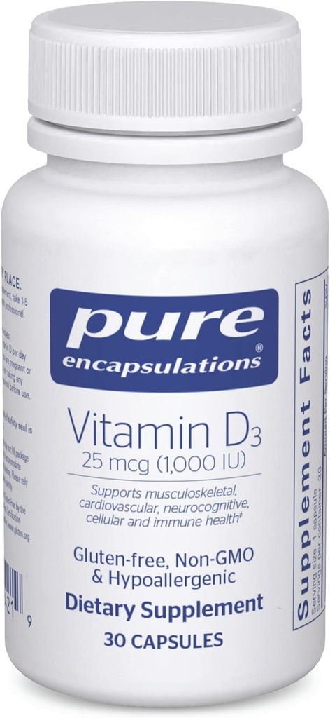 Čisté enkapsulace Vitamin D3 25 mcg (1000 IU) - dodatek k podpoře kosti, kloub, prsa, srdce, colon & imunitní zdraví - s Premium Vitamin D - 30 Kapsle