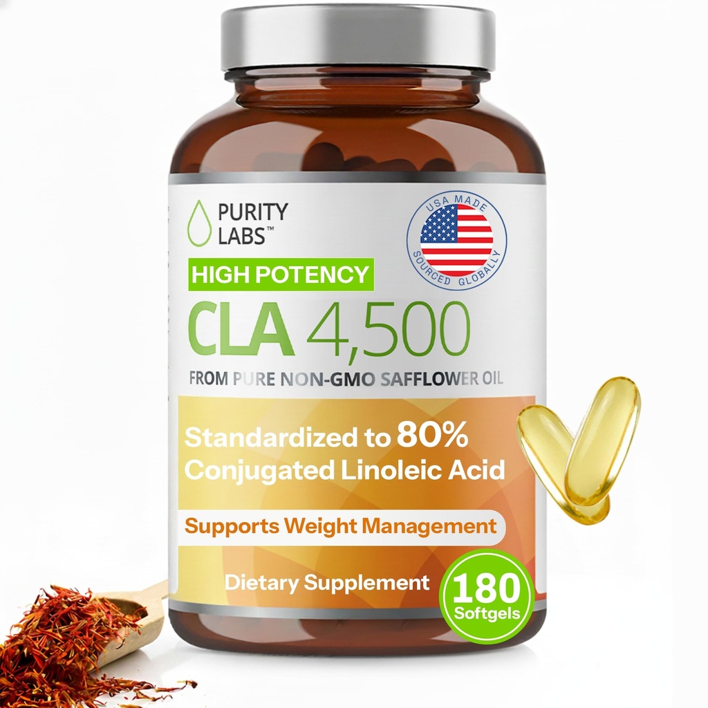 Labs čistoty CLA doplňky 4500MG - Non- GMO Safflower Oil - Podporuje energii, hubnutí, zdraví srdce a svalové zdraví - 180 Měkké gely