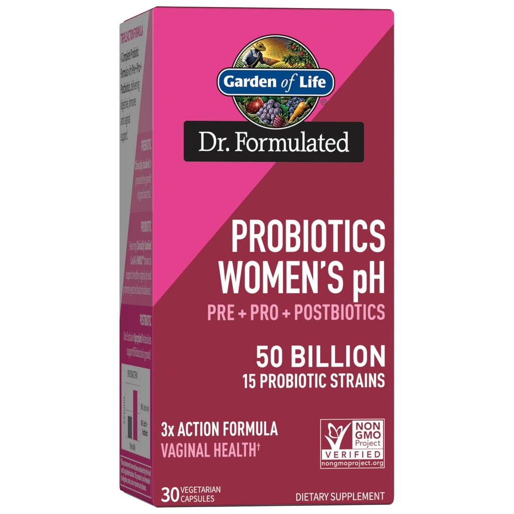 Zahrada života Dr. Preferovaný Womens pH Probiotika 50 Milionů CFU, Pre + Pro + Postbiotika - Stravovací, imunitní a vaginální podpora, Brambory, Acacia, Postbiotické kosmetiky, 30 denní zásobování
