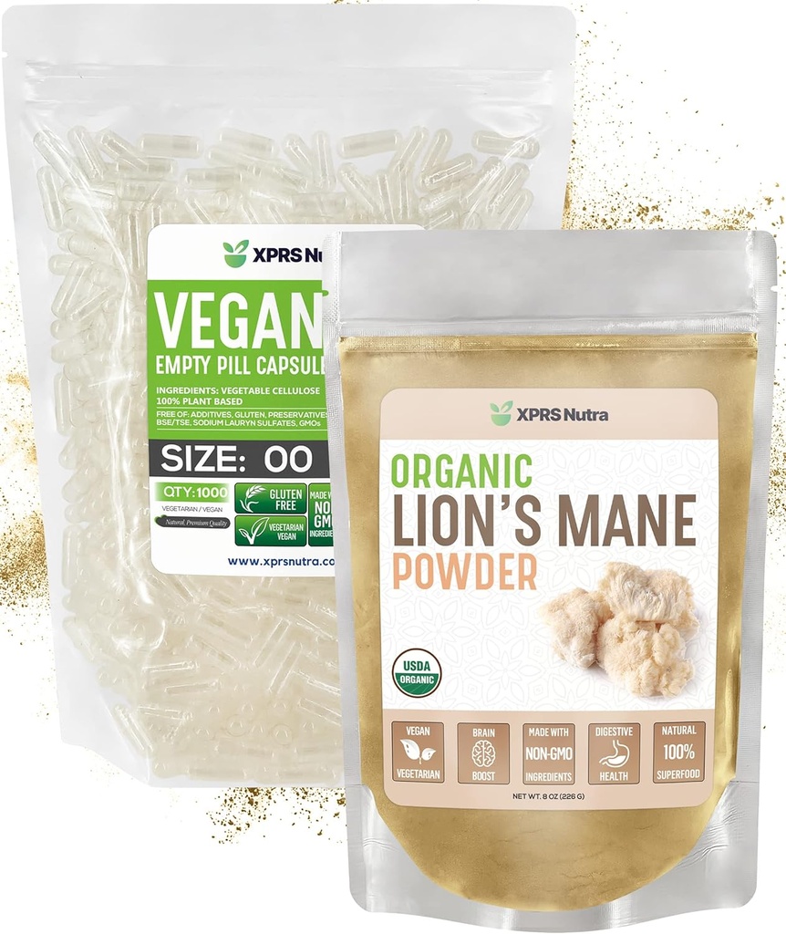 XPRS Nutra Organic Lion 's Mane 8 Ounce s velikostí 00 Prázdné kapsle DIY Dodatek Plnění