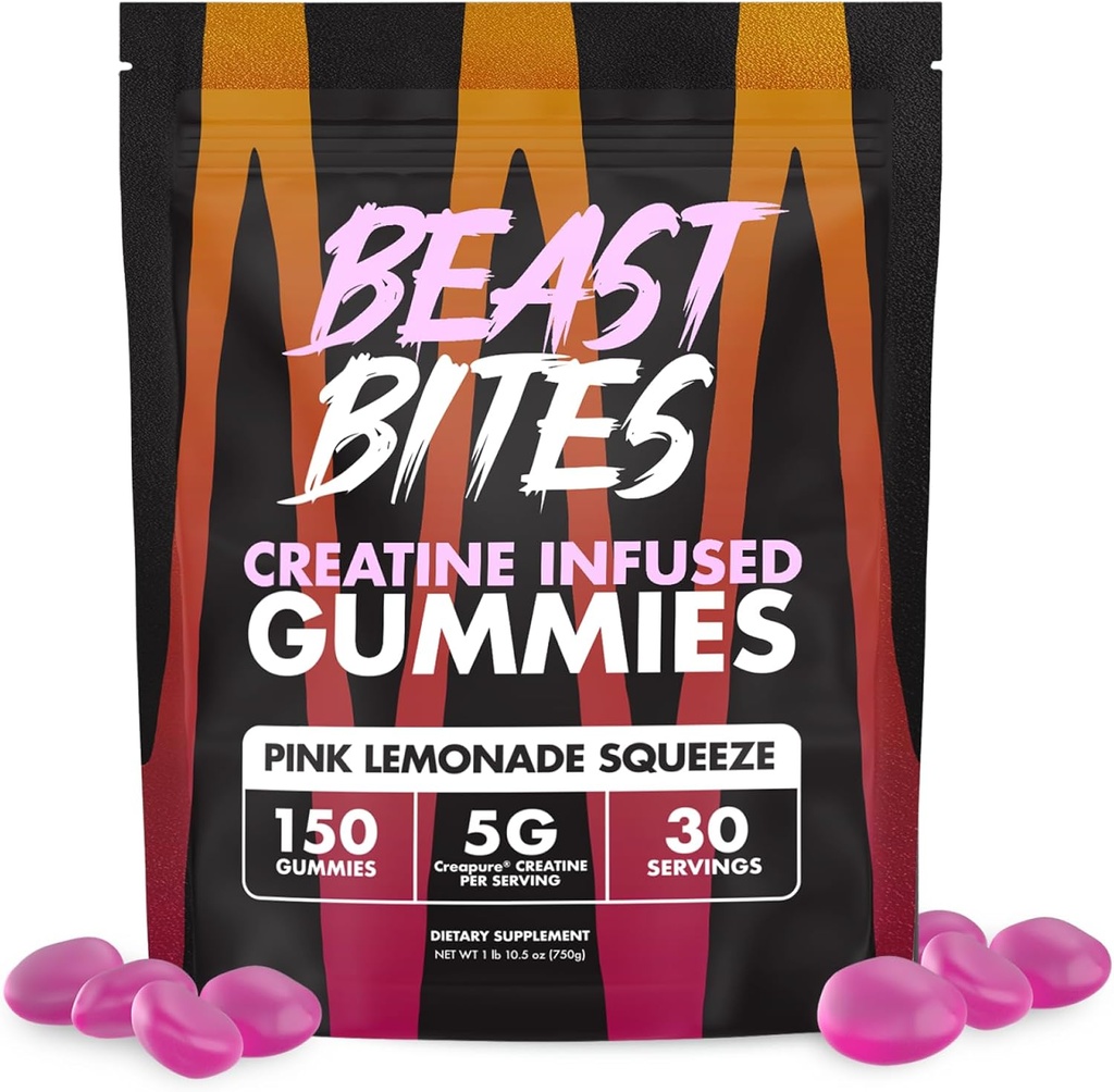 BEAST BITES - Creatine Infused Gummies - 5g Creapure Creatine Monohydrátu per Serving - NSF Certified for Sport - 30 Služeb