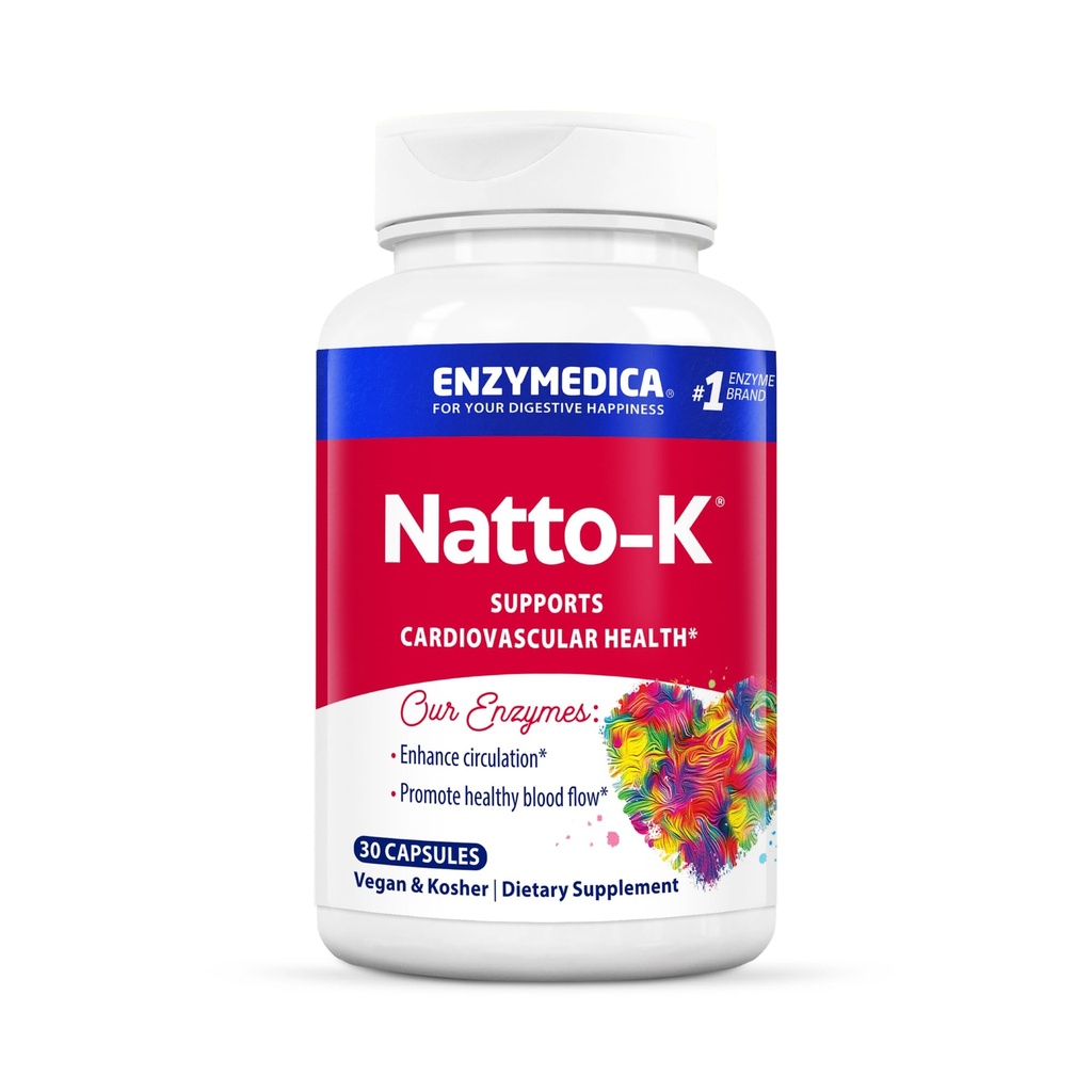 Enzymedica, Natto-K, Nattokináza dodatek, Promotes Heart Health & Circulation, 30 Count