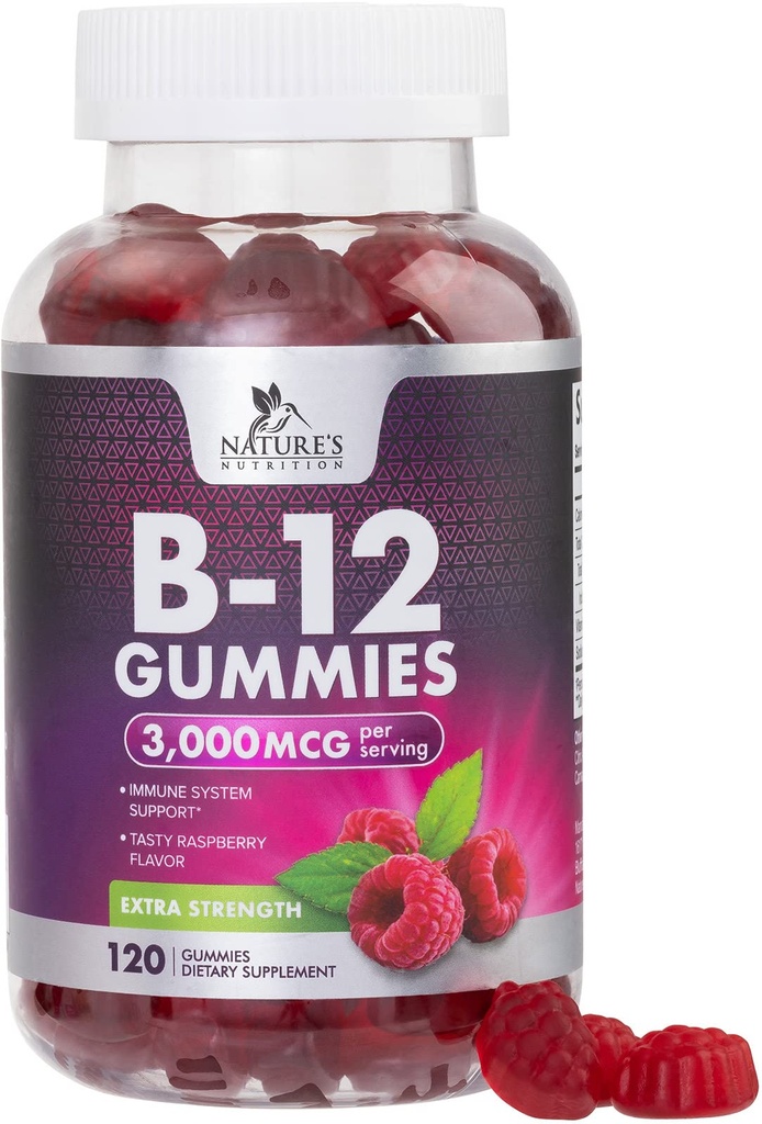 B12 Vitamíny Energetické žlaby 3000 mcg - Extra síla B 12 Gummy pro podporu metabolismu a imunitního systému - Žvýkací dieta B12 Doplňky pro dospělé a děti Kofein zdarma Gummy Vitamin - 120 Gummies