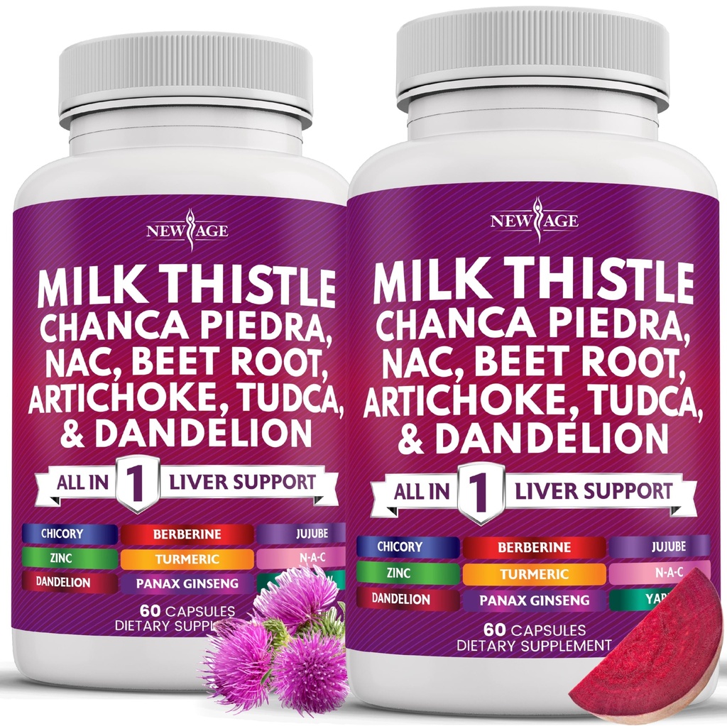 NEW AGE Mléko Thistle NAC Chanca Piedra Beet Root Artichod Dandelion Root Astragalus - Plus TUDCA & Ginger - 120 Počet
