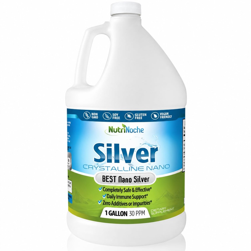 NutriNoche Colloidal Silver Liquid Supplement - Premium Silver for Immune Support - (1) Gallon Bottle - 99.99% Ultra Pure Crystalline Nano Particles - 30 ppm
