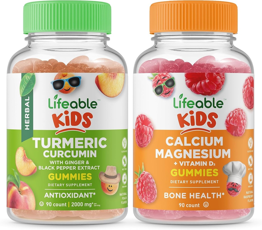 Živé kurkumin děti + vápník hořčík Děti, Gummies Bundle - Velký Ochutnávání, Vitamin dodatek, gluten zdarma, GMO zdarma, Žvýkací žlab