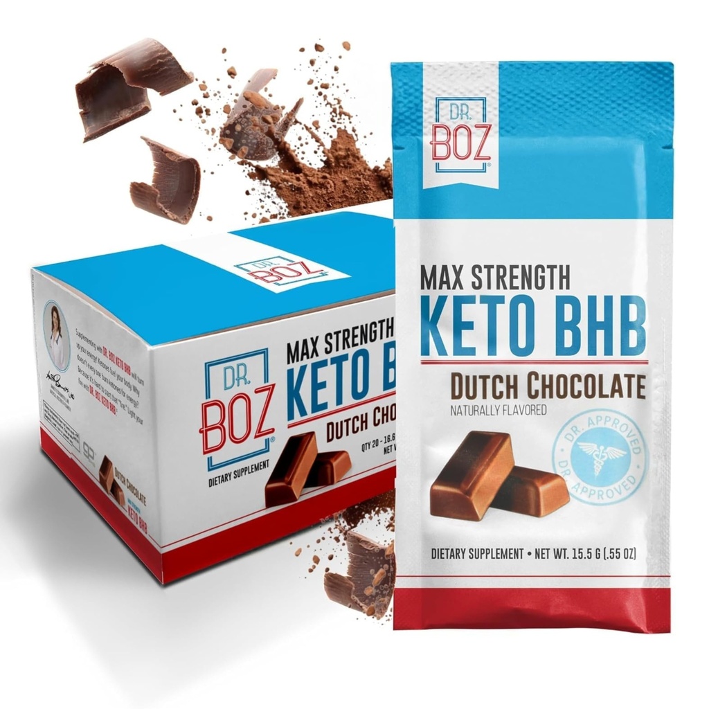 Dr. Boz - Keto BHB Powder - Holandská čokoláda, 20 Sachets - Zvýšení energie a snížení chutě - Max Strength Dietary Supplement - USA Made - 11.7oz (332g)