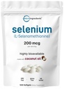 Micro Ingredients Selenium doplňky pro ženy a muže 200mcg, 500 Softgels s Coconut Oil CLAS124; Essential Trace Mineral as Selenomethionin CLAS124; Antioxidant pro energii, srdce, a imunitní podpora